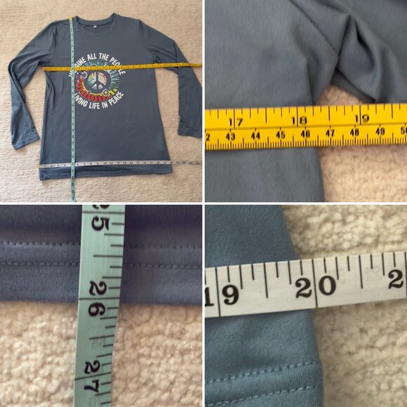 Imagine Peace Long Sleeve Top Size S Light Teal Blue Retro Musiccore Style - Picture 6 of 8